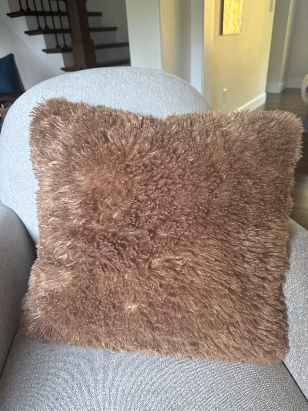 2 Pottery Barn Dream Faux Fur Pillow Covers in Cognac - Picture 3 of 7